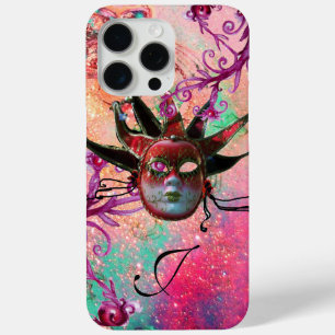 BLACK RED JESTER MASK Masquerade Pink Monogram iPhone 15 Pro Max Case