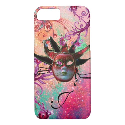 BLACK RED JESTER MASK Masquerade Pink Monogram iPhone 87 Case