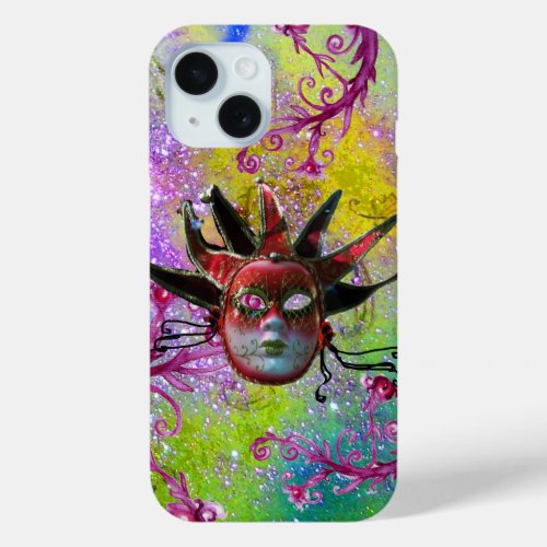 BLACK RED JESTER MASK Masquerade Purple Green iPhone 15 Case