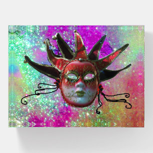 BLACK RED JESTER MASK Masquerade Purple Teal Blue Paperweight