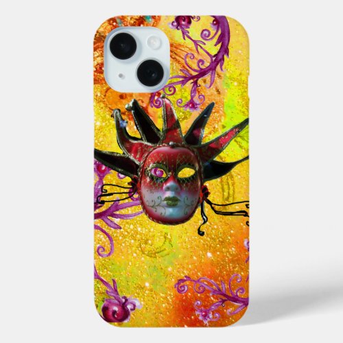 BLACK RED JESTER MASK Masquerade Yellow  Purple iPhone 15 Case