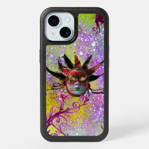 BLACK RED JESTER MASK Masquerade yellow violet  iPhone 15 Case