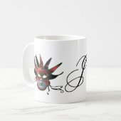 BLACK  RED JESTER MASK MONOGRAM ,Masquerade Party Coffee Mug (Front Left)