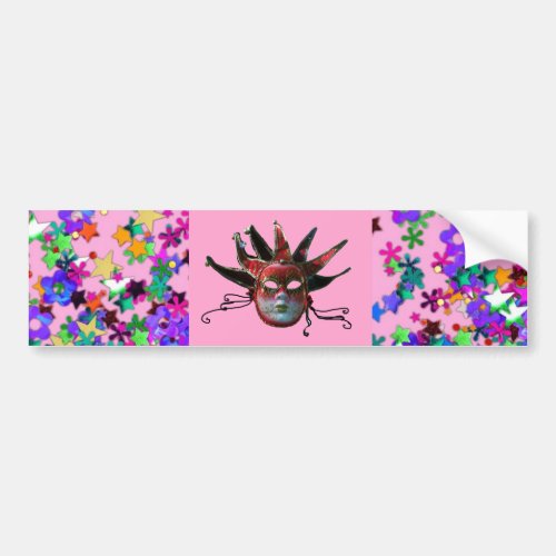 BLACK RED JESTER MASQUERADE MASKCOLORFUL CONFETTI BUMPER STICKER