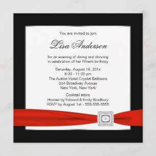 Black Red Jewel Classy Womans 50th Birthday Invitation
