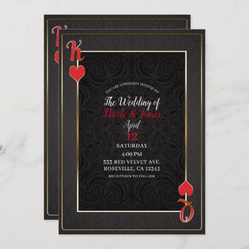 Black Red King  Queen of Hearts Elegant Wedding Invitation