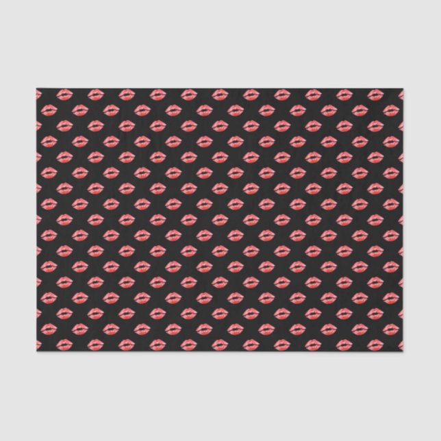 Black Red Kiss Lips Lipstick Gift Tissue Paper (Front)