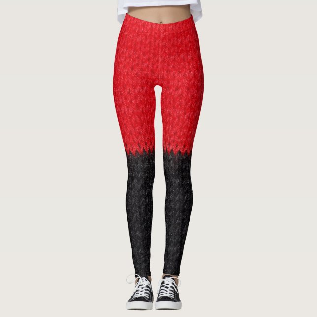 Black-red knit: striped closeup. leggings (Front)