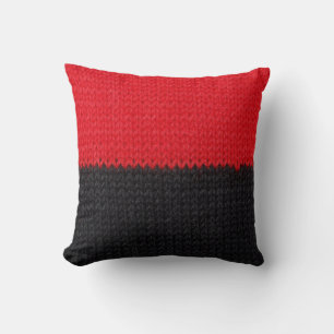 Black-red knit: striped closeup. throw pillow