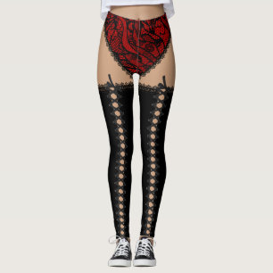 Black & Red Lace Up Leggings