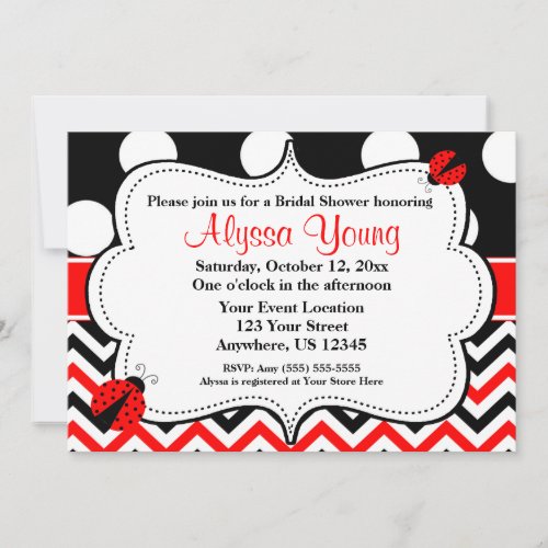 Black Red Ladybug Chevron Invitation