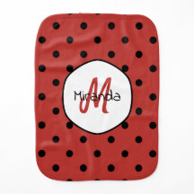 Black Red Ladybug Polka Dots Name and Monogram