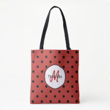 Black Red Ladybug Polka Dots Name and Monogram