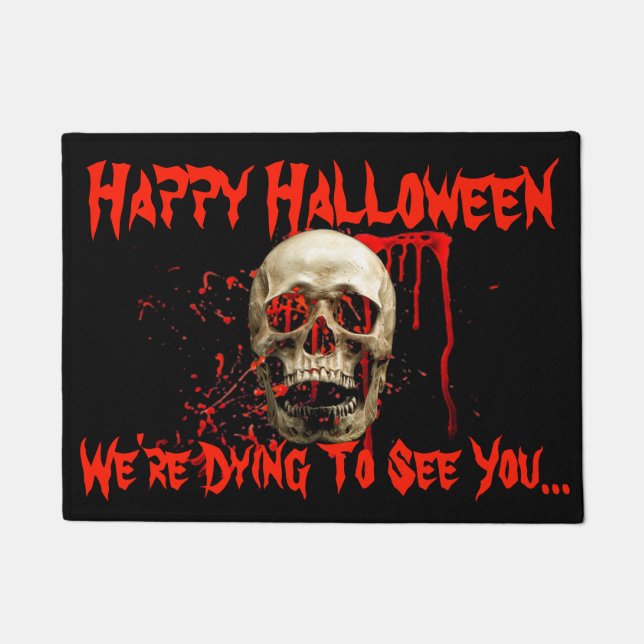Black & Red Laughing Skull Halloween Doormat (Front)