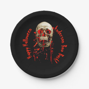Black & Red Laughing Skull Halloween Party Paper Plates