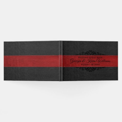 Black  Red Leather Black Floral Accent Guest Book