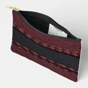 Black & Red Leather Effect Accessory Pouch