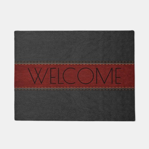 Black  Red Leather Geometric Design Doormat