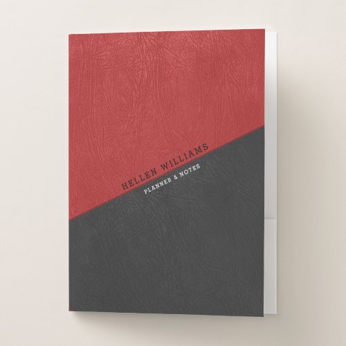 Black  Red Leather Geometric Design Pocket Folder