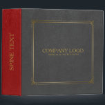 Black & Red Leather With Gold Frame Accent 3 Ring Binder<br><div class="desc">Elegant wrinkled leather texture print in black/dark gray tones with red leather on the spine. Elegant gold frame with swirly corners. Customizable text on all 3 sides. Any colors can be requested on this or any of my designs by emailed your request.</div>