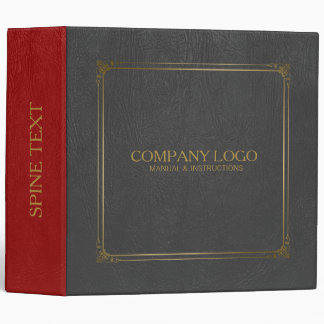 Black & Red Leather With Gold Frame Accent 3 Ring Binder