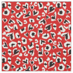 black red leopard animal print hearts fabric