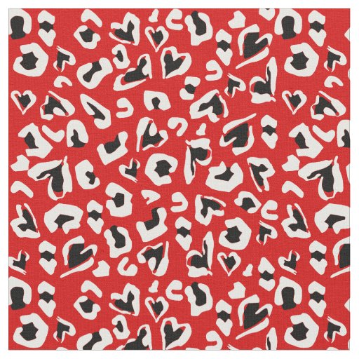 black red leopard animal print hearts fabric