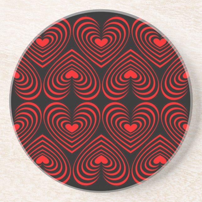 Black & Red Lined Hearts Drink Coaster (Front)