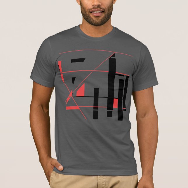 Black Red Lines Shapes Geometric Abstract MCM Look T-Shirt (Front)