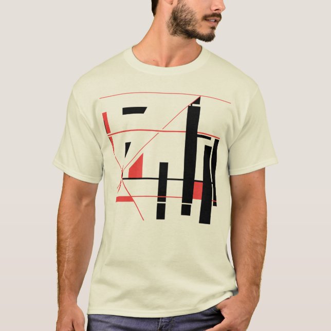 Black Red Lines Shapes Geometric Abstract MCM Look T-Shirt (Front)