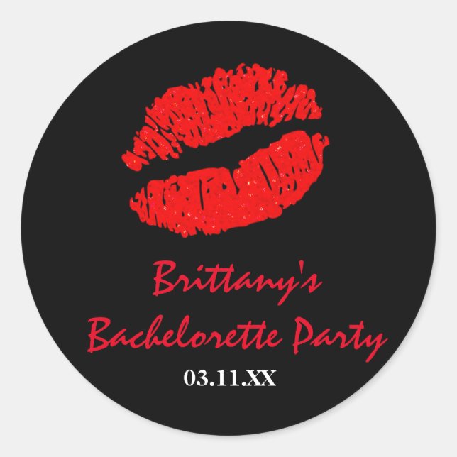 Black & Red Lips Kiss Party Favor Sticker (Front)