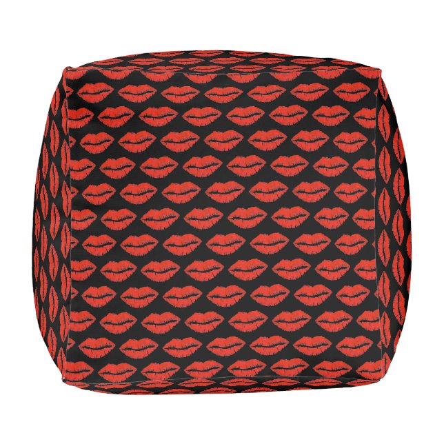 Black Red Lips Lipstick Kiss Print Kisses Makeup Pouf (Bottom)