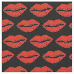 Black Red Lips Lipstick Kiss Print Valentine Love Fabric