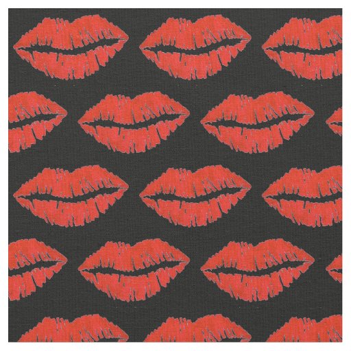 Black Red Lips Lipstick Kiss Print Valentine Love Fabric