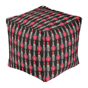 Black Red Lipstick Nail Polish Makeup Beauty Print Pouf