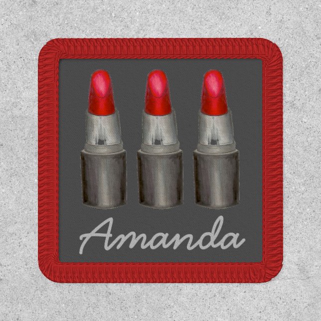 Black Red Lipstick Tubes Makeup Artist Cosmetology Patch (Front)