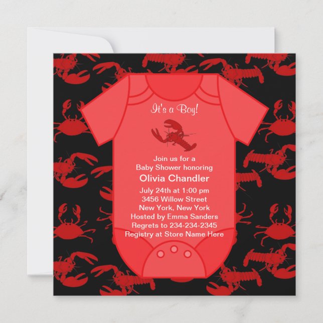 Black Red Lobster Crayfish Baby Boy Shower Invitation (Front)
