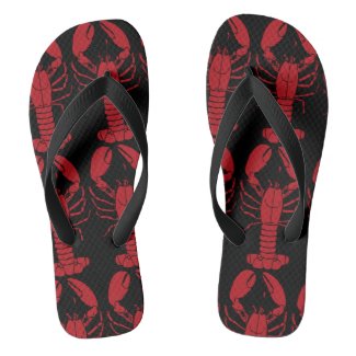 Black - Red Lobster Pattern Mens Flip Flops