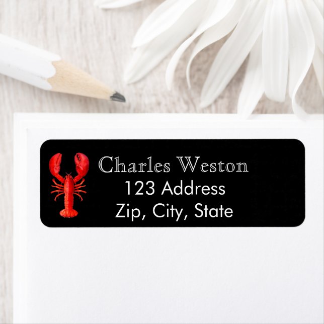 Black red lobster return address label (Insitu)