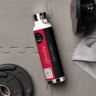 Black Red Logo Qr  Code Geometry Name Water Bottle
