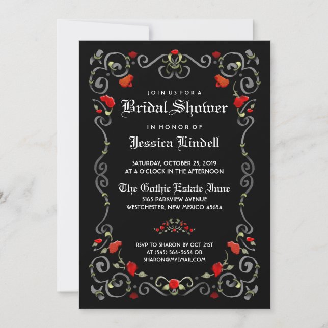 Black & Red LOVE Halloween Gothic Bridal Shower Invitation (Front)