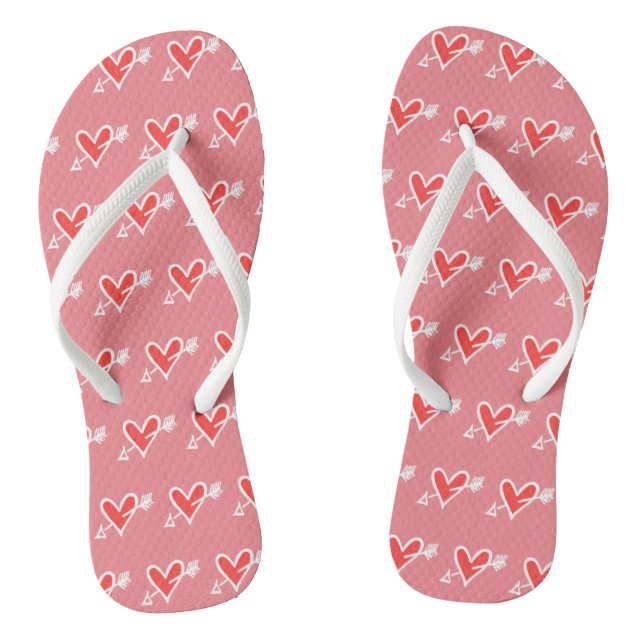Black & Red Love Heart Flip Flops  (Footbed)