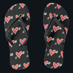 Black & Red Love Heart Flip Flops<br><div class="desc">Love heart wedding flip flops.</div>