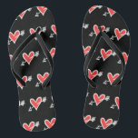 Black & Red Love Heart Flip Flops<br><div class="desc">Love heart wedding flip flops.</div>