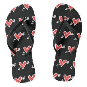 Black & Red Love Heart Flip Flops