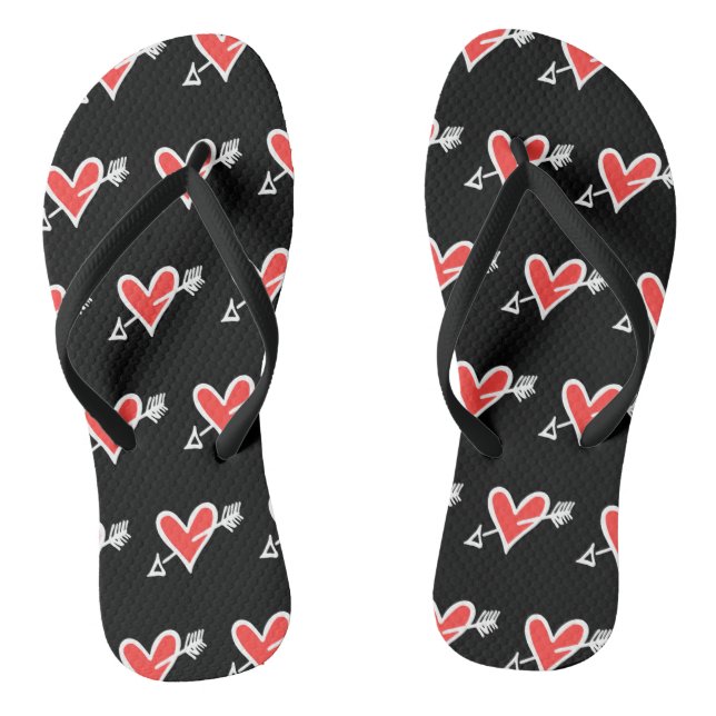 Black & Red Love Heart Flip Flops  (Footbed)