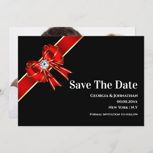 Black red luxurious bow diamond DIY photo couples Save The Date