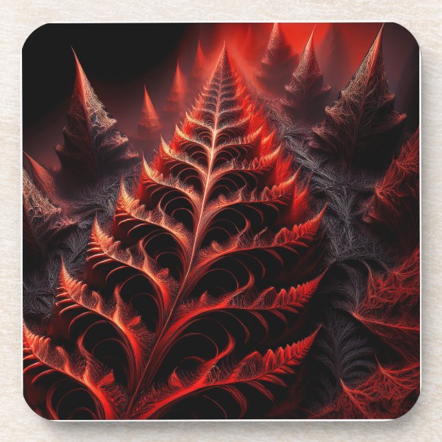 Black & Red Mandelbrot Fractal Highway To Hell Beverage Coaster (Front)