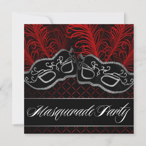 Black Red Mask Masquerade Ball Party Invitations