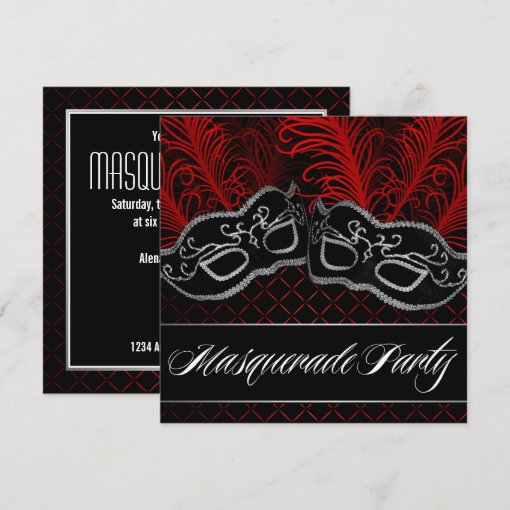 Black Red Mask Masquerade Ball Party Invitations | Zazzle